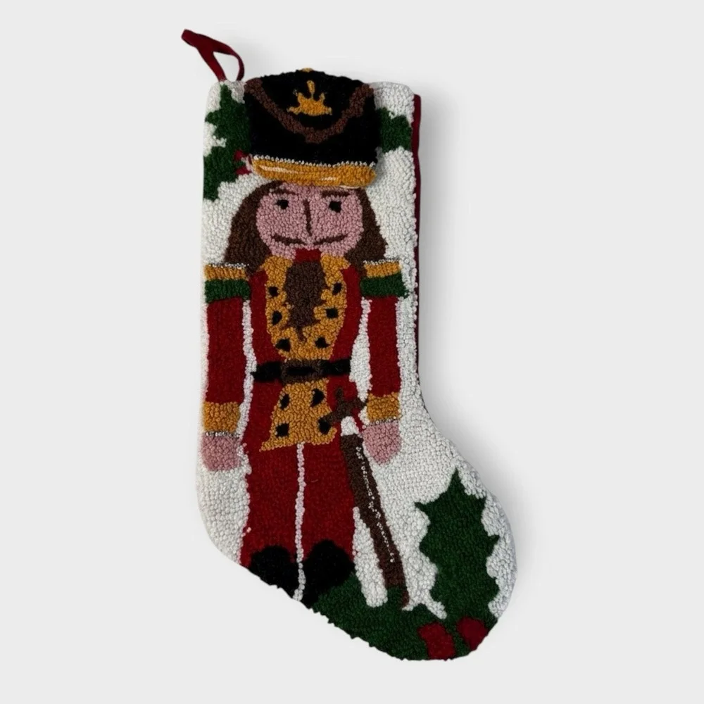 Pier‎ 1 Imports Nutcracker Christmas Holiday Stocking Hooked Rug Yarn 3D Hat